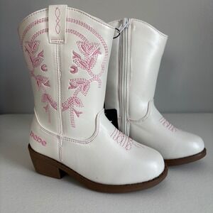 Bebe Girls Western Cowboy Boots Pink Floral Embroidery White Size 9